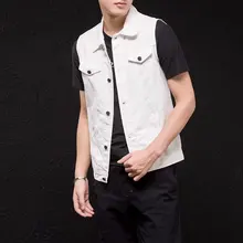 Белый жилет стиль корейский стиль Slim Fit Мужская одежда джинсовый жилет Мужская джинсовая куртка тренд жилет Повседневный