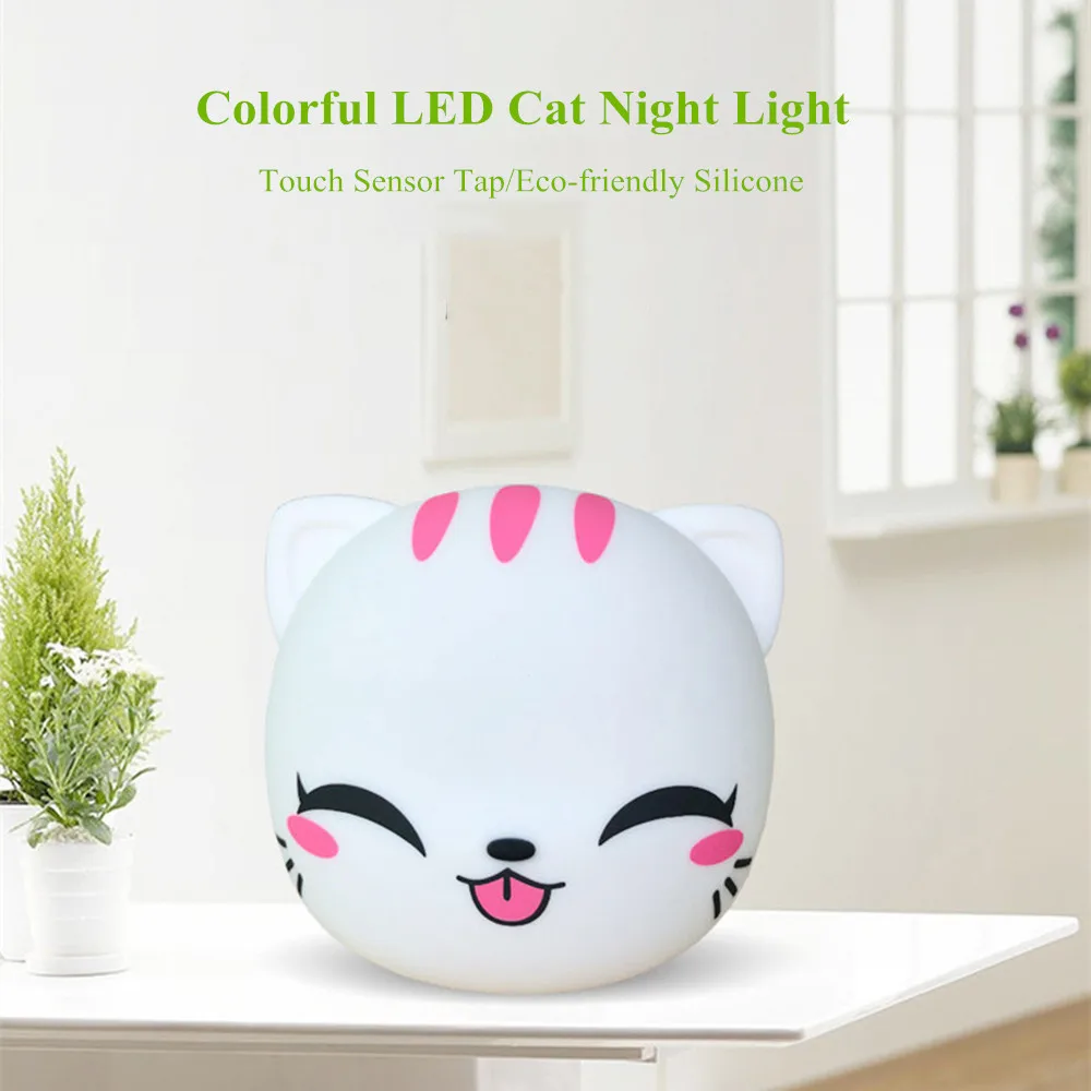 Cat LED Night Light Touch Sensor Colorful USB Rechargeable Silicone Animal Lamp Bedroom Bedside Lamp for Children Kids Baby Gift