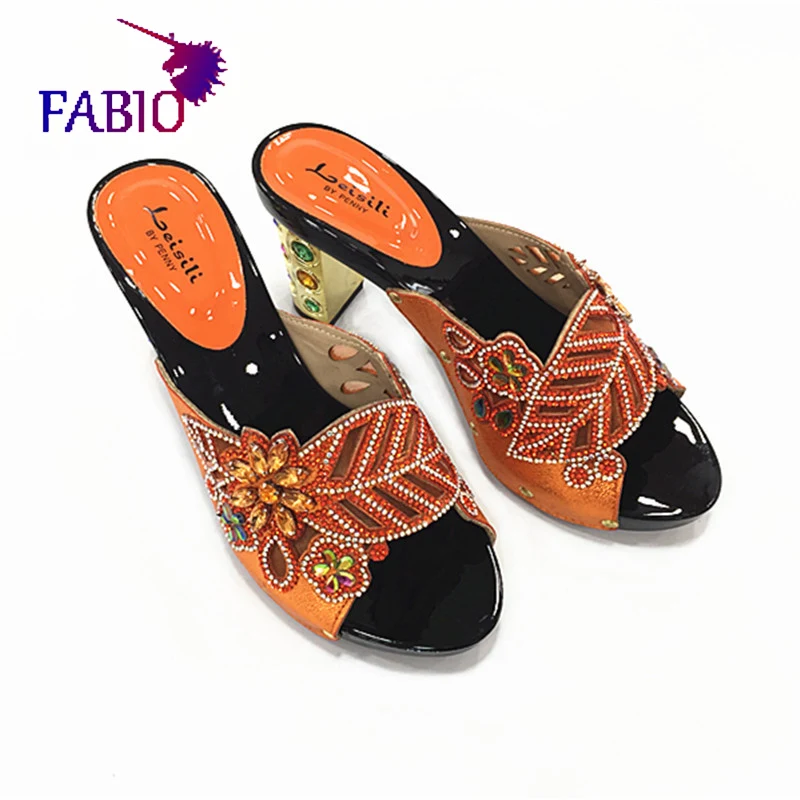 Вечер в Нигерии платье цветок desgin красивая женская обувь с бриллиантами хорошее качество средний каблук обувь для женщин - Цвет: Оранжевый