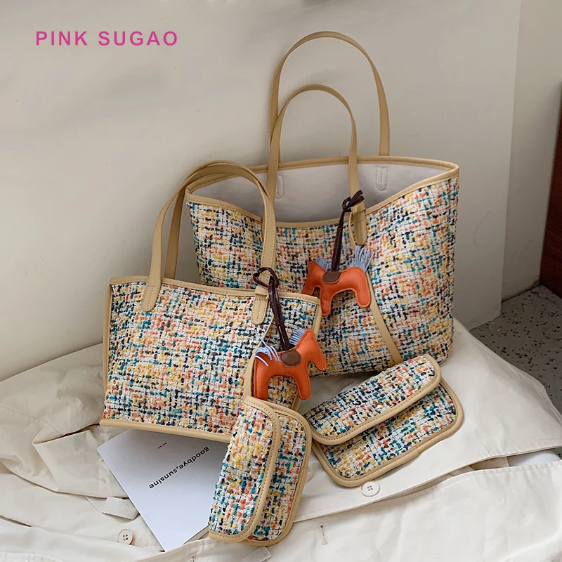 

Pink sugao 2PCS set purses and handbags luxury handbags women bags designer leather shoulder bag with pendent women shopping bag