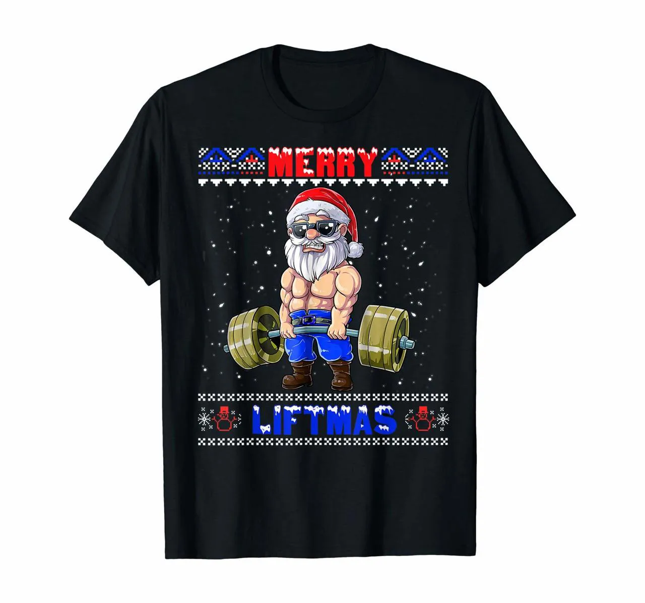 Merry Liftmas Тяжелая атлетика Санта Уродливый Рождественский наряд футболка для