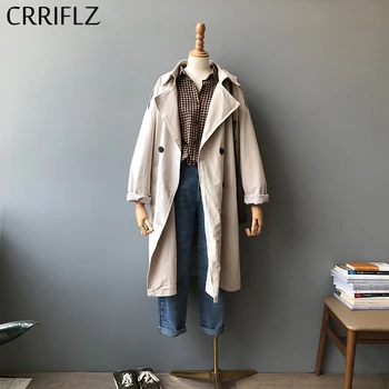 

Spring Medium Long Solid Trench Coat Women Casual Single Breasted Trench Outwear 2020 New CRRIFLZ