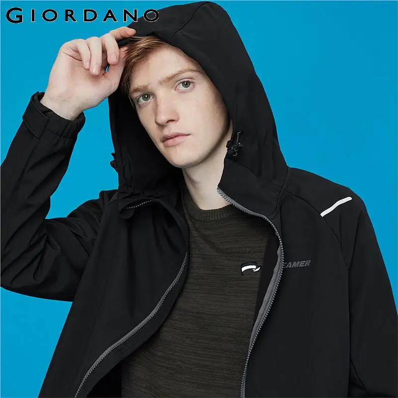 

Giordano Men Jackets Fleece-lined Hooded Casacas Para Hombre Letter Graphic Zipper Fly Pocket Roupas Masculina 01079732