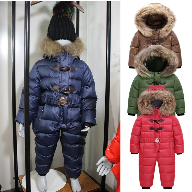  2020 Russian Winter Snowsuit -30 Baby Boy&Girl Jacket 80% Duck Down outwear Boys Kids Jumpsuit warm