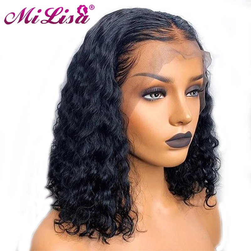 

Short Bob Curly Human Hair Wig Brazilian Remy Gluless Lace Front Human Hair Wig For Black Women Pre Plucked With Baby Hair