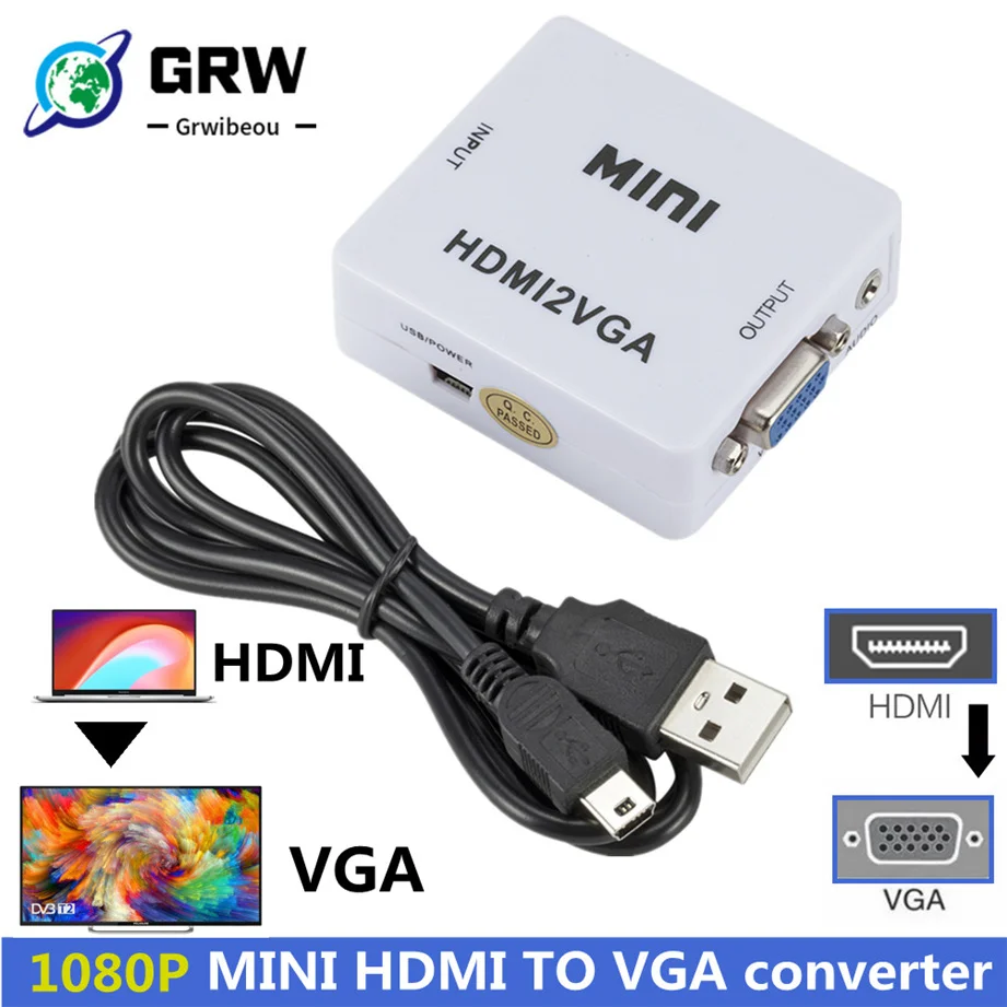 

Grwibe HD 1080P HDMI-compatible to VGA Converter With Audio HDMI2VGA Adapter Connector For PC Laptop to HDTV Projector Converter