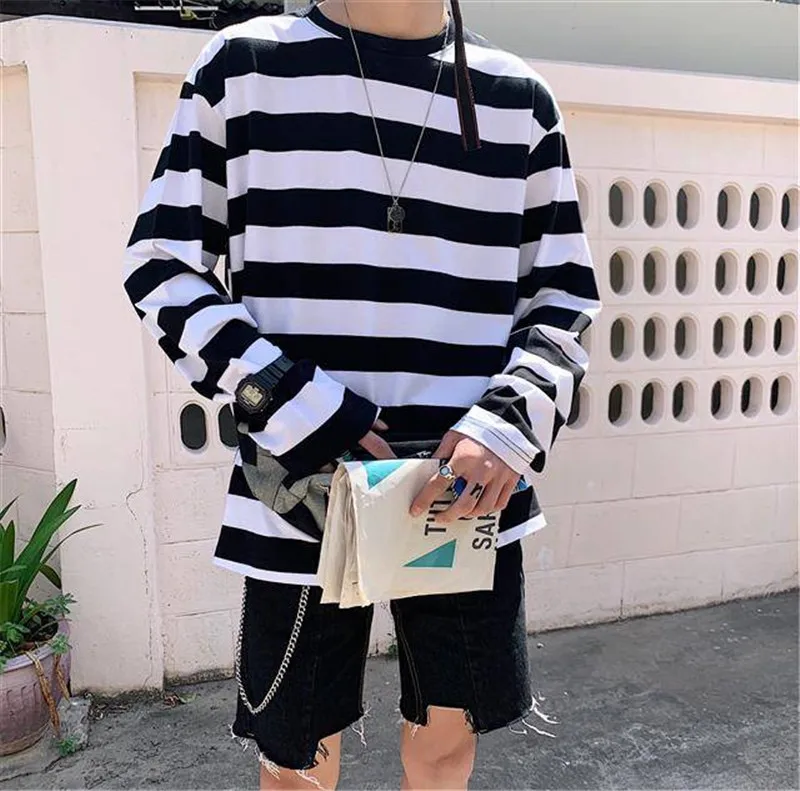 Стильная уличная мужская полосатая футболка лето 2019 Мужская s Harajuku корейская мода Хип Хоп Футболка мужская негабаритная желтая футболка
