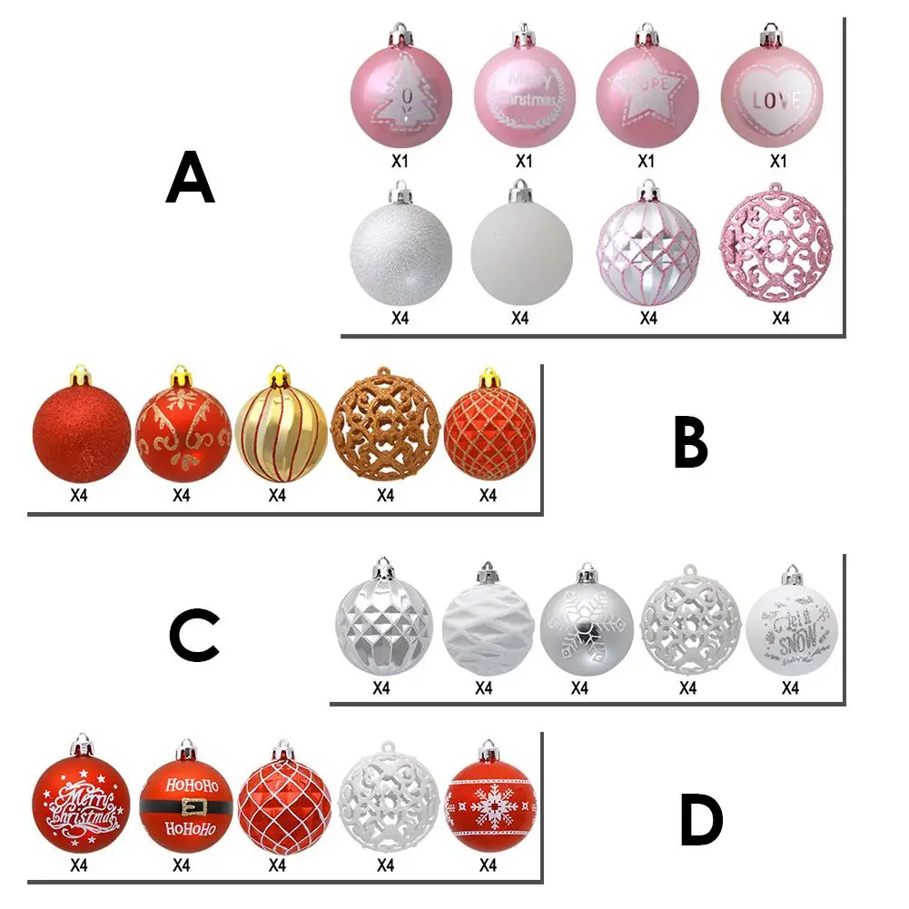 

20pcs Shatterproof Silver Powder White Red Gold Pearl Christmas Ball Pendants For Christmas Tree Xmas Holiday Decoration Ornamen