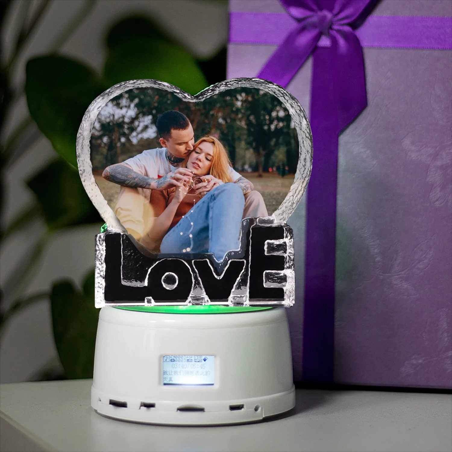 Светодиодный светильник K9 10 см для фото на заказ, хрустальное фото, MP3 музыка, поворотный дисплей, Bluetooth лампа, RGB пульт дистанционного управления для подарка - Испускаемый цвет: white base