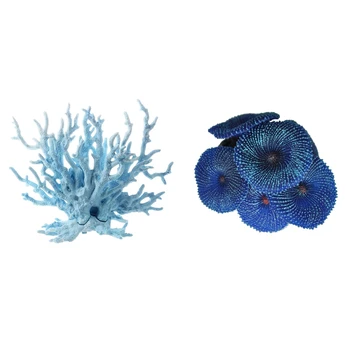

2 Pcs Aquarium Plant Artificial Coral Aquarium Fish Tank Artificial Coral Decor, 3.5x3.5CM & 13x17x6Cm