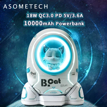 

Power Bank 10000mAh 18W QC3.0 PD Fast Charging Powerbank Cute Cat Spaceship External Battery Charger with Magnetic Charging Base