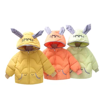 

1-5Y Toddler Kids Winter Jacket Boys Girls Warm Rabbit Ear Hooded Cotton Down Coat Baby Children Snowsuit Outwear Clothing Tops