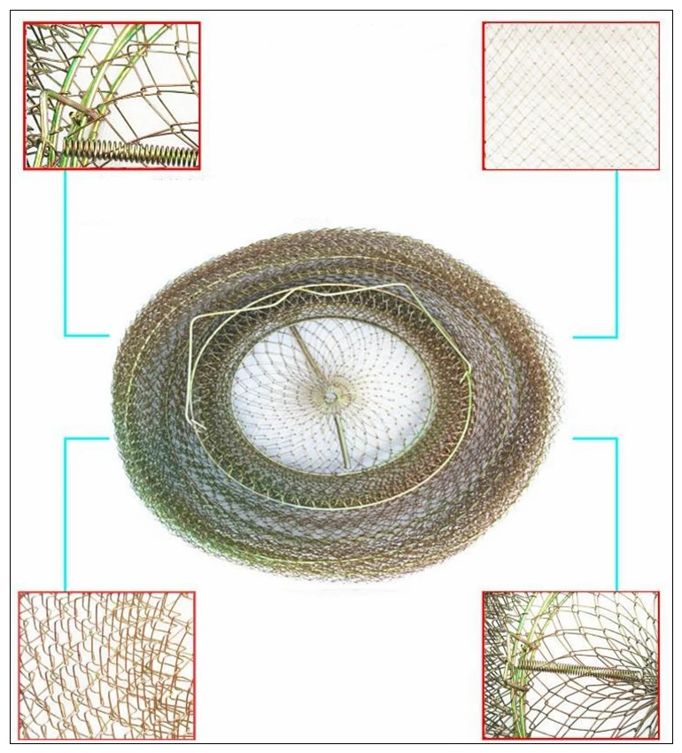 Description Picture 4 of itemFinefish Size 1.5m Portable Fish Care Keep Mesh Wire Foldable Fishing Cage Drum-shaped Steel Wire Creel Catch Fishing Net
