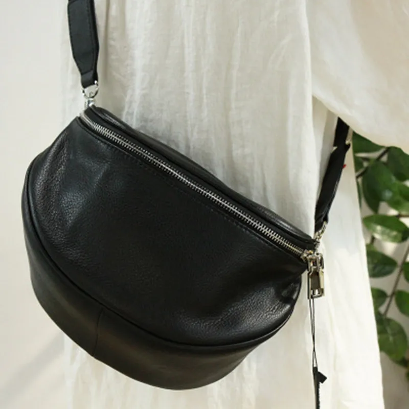 Chest-Bag Genuine-Leather Women Ladies Half Solid for Round-Saddle-Bag Retro New-Arrival