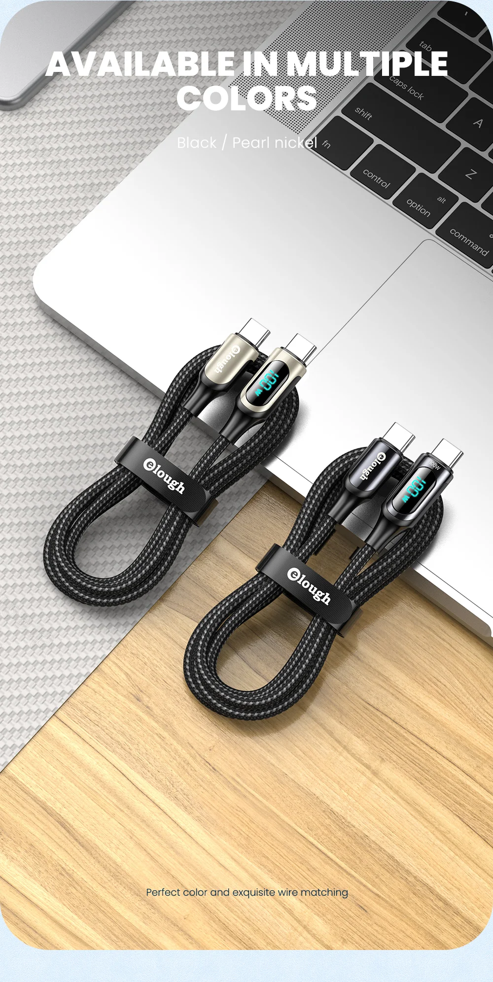 Elough LED 100W USB C To USB Type C Cable PD Quick Charge 4.0 Type-C Cable For Xiaomi POCO X3 Huawei Samsung Phone Charging Cord iphone cable