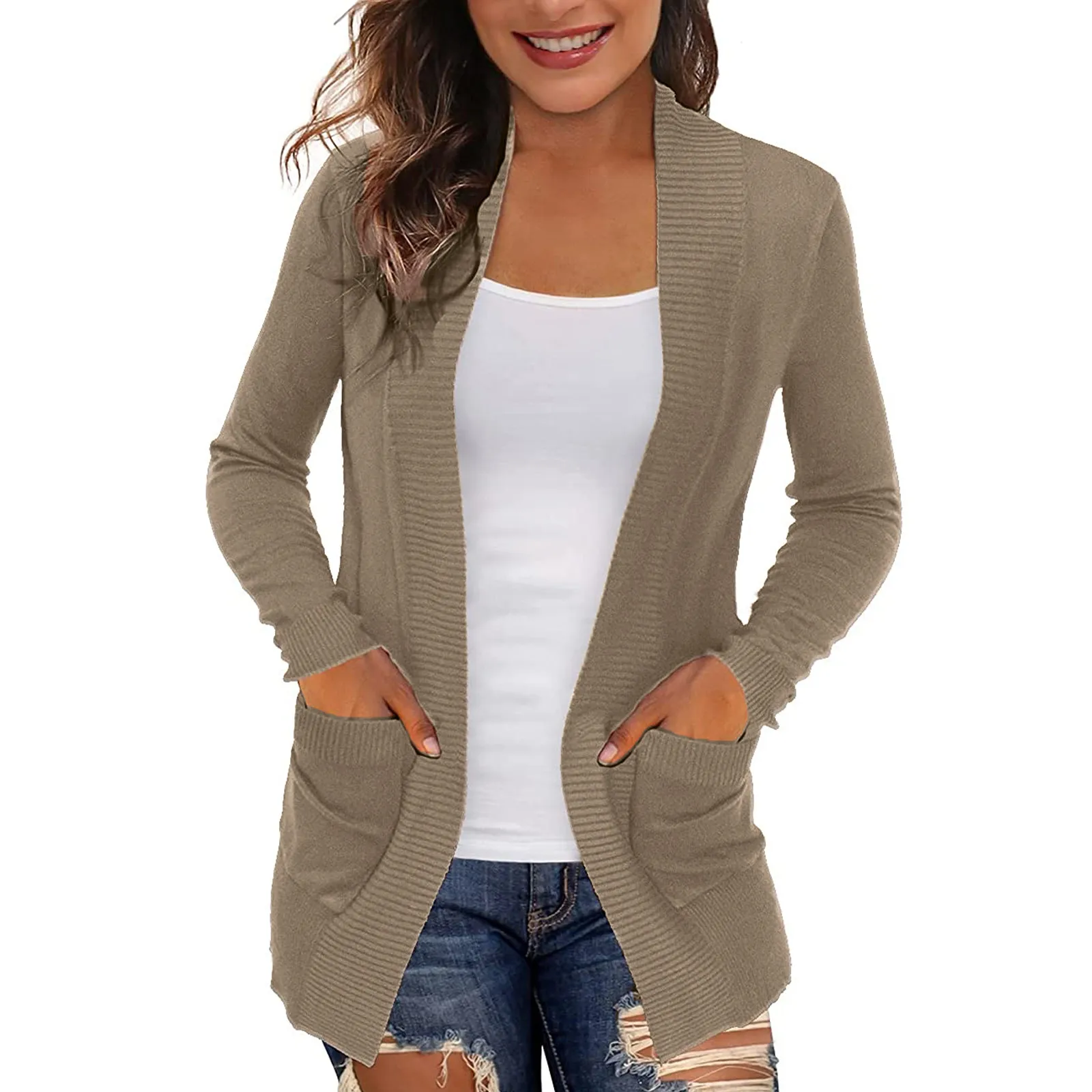 Solid Women's Cardigans With Pockets Casual Lightweight Open Front Cardigan  Sweaters Winter Clothes Women Black Кардиган Женский - AliExpress