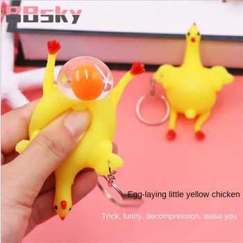 

BBSKY Fashion Gift Toy Vent Chicken Laying Egg Keychain Keyring Funny Novelty ToyBoys Girls Adult Decompression Cute Toy C149