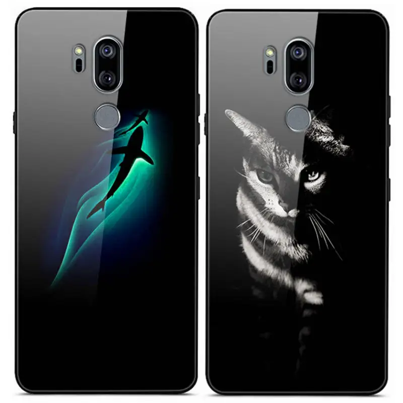 

Tempered Glass Back Cover For LG G7 ThinQ Phone Case Luxury Cute Silicone Painted Skin Coque For LG G7 ThinQ G710 Protector Case