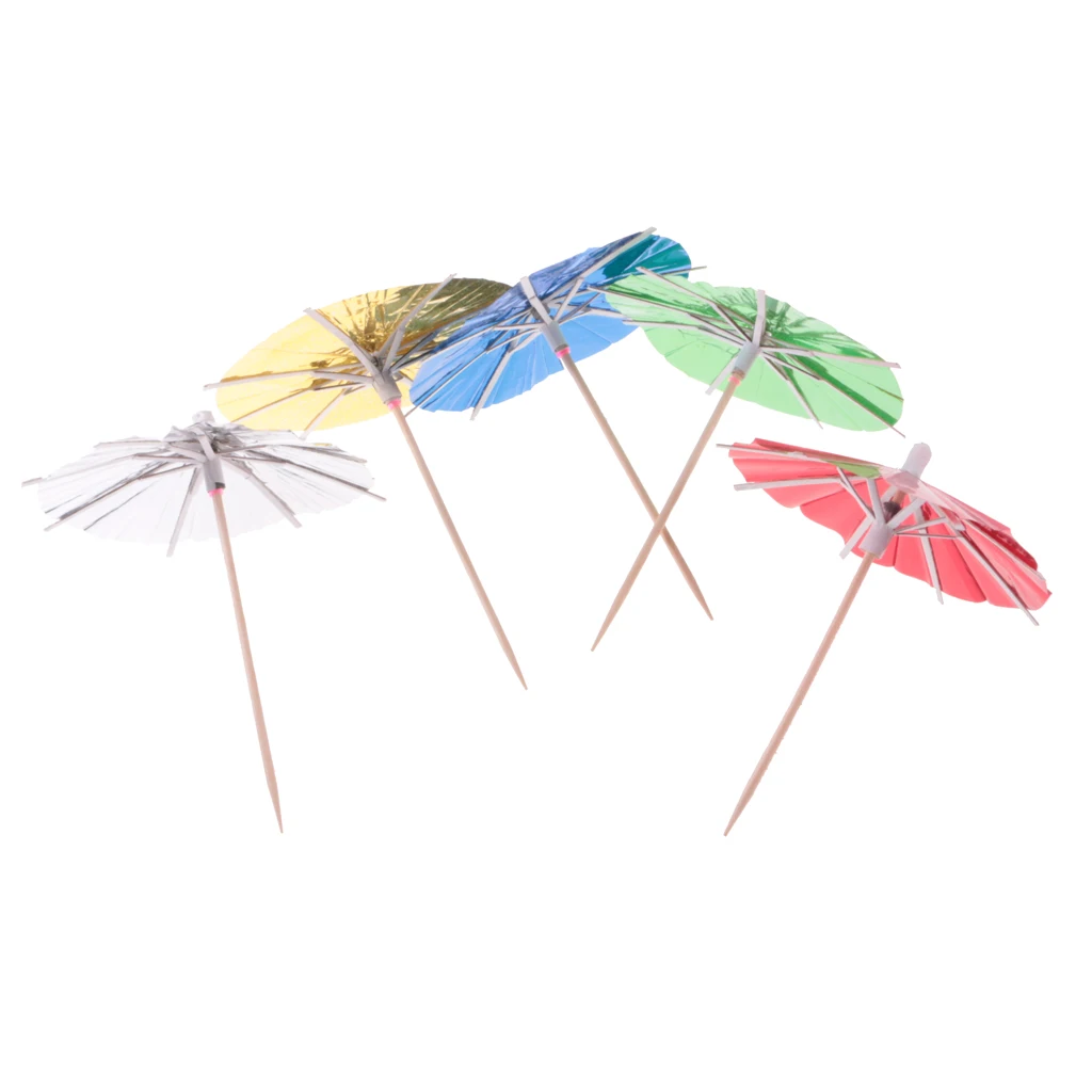 About 144Pcs Fashion Hawaiian Parties Mixed Colors Metallic Umbrella Picks Cocktail Party Picks for Wedding Birthday Party Decor