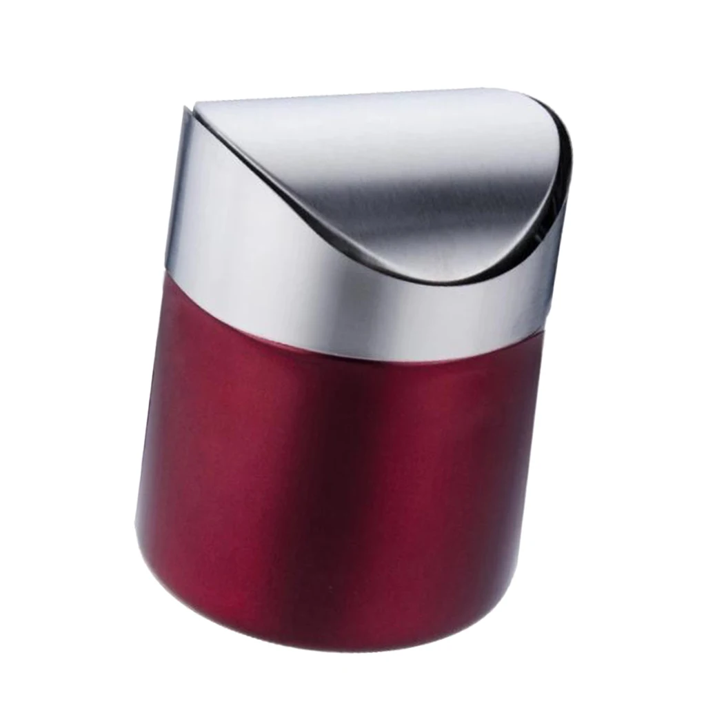 Silver/Red/Green/Pink/Blue 16.5 cm Height Stainless Steel Trash Bin Garbage Can Wastebasket with Cover Creative Tool