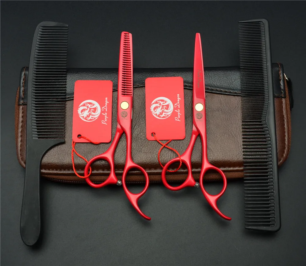 Фиолетовый дракон Профессиональные 6 дюймов ножницы для волос Набор Прямые филировочные парикмахерские ножницы для стрижки волос - Цвет: PD-6R set bag comb