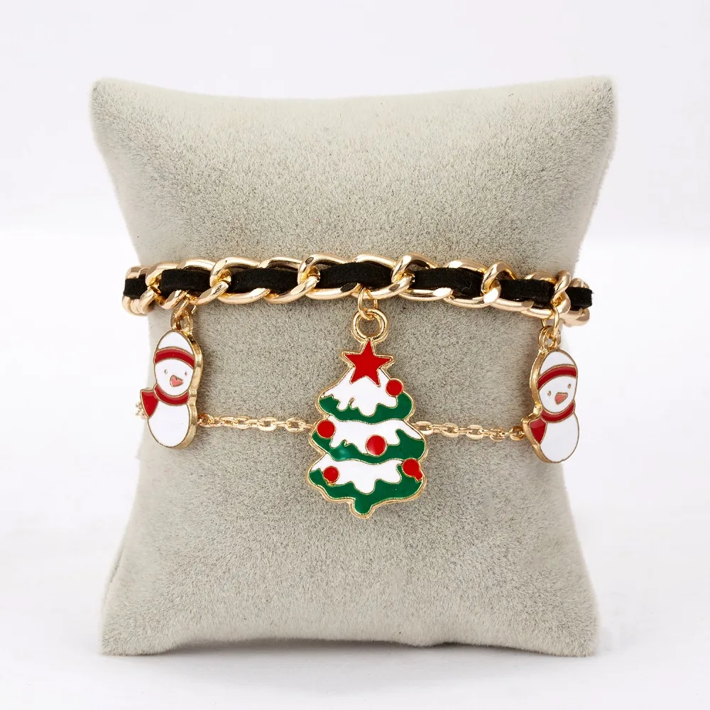 Rinhoo Christmas Adjustable Bracelets Women Santa Claus Elk Xmas Tree Gloves Wreath Snowman Moon Bells Double-layer Bracelets