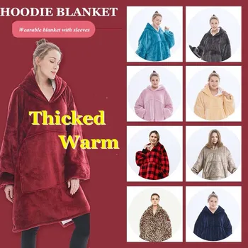 

WOSTAR Winter Warm Sherpa Blanket With Sleeves Outdoor sweatshirt Pullover Hooded adult kids Blanket Soft Flannel Hoodie Blanket