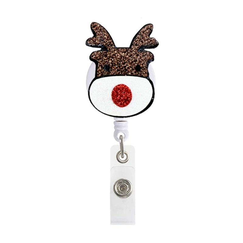 T8DB Classic Christmas Felt Badge Holder with Clip Retractable Badge Reel  for Nurse Doctor Office Staff Factory Workers