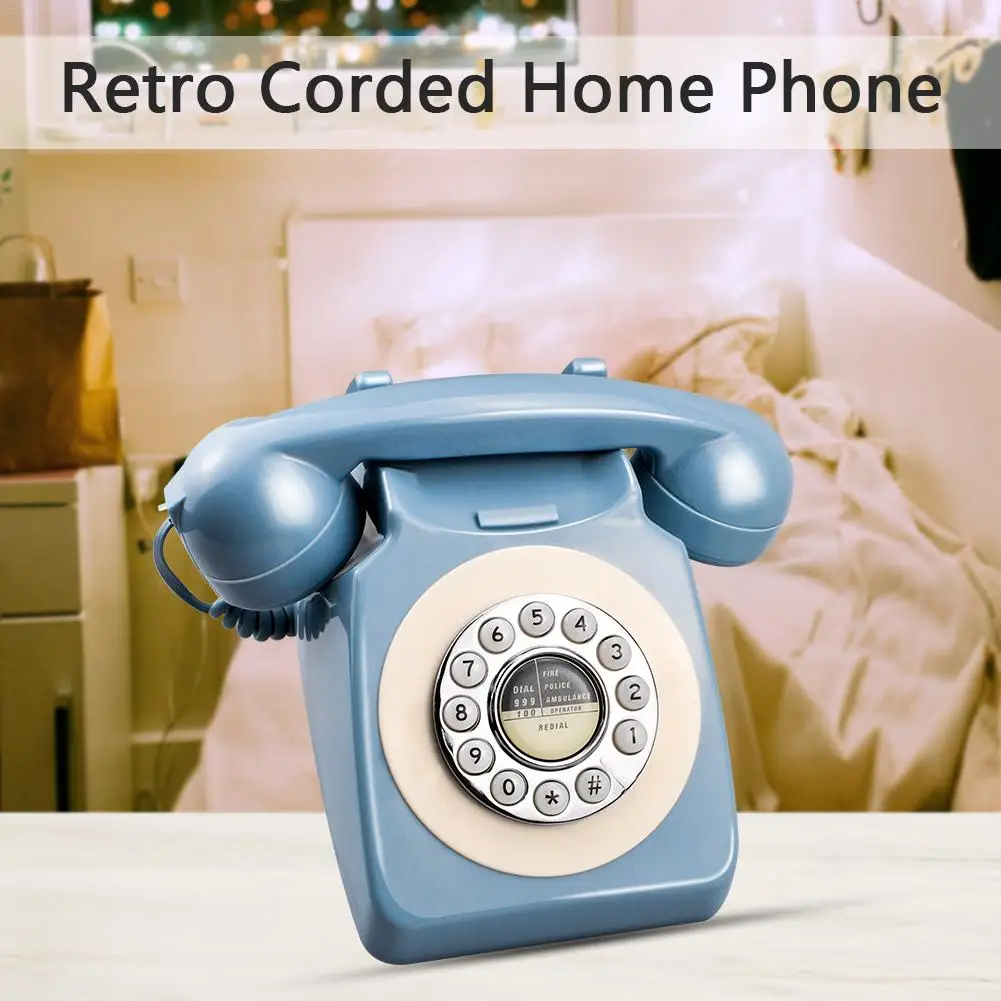 

Blue Retro Telephone Europe America Telephone Landline Turntable Telephone Button Dial - Up Hotel Phone
