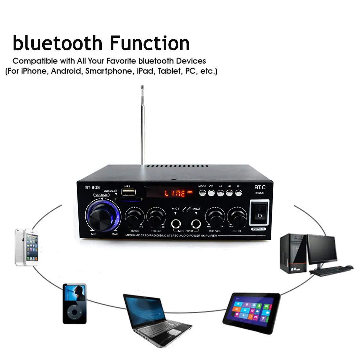110 V/220 V 2 канала bluetooth автомобильный усилитель звука светодиодный Экран дисплея автомобиля аудио усилители Мощность Hi-Fi стерео Бас Динамик радио
