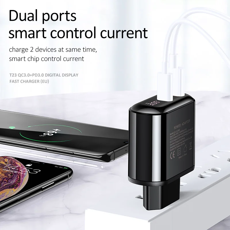 USAMS Быстрая зарядка 3 0 USB зарядное устройство LED дисплей 18 Вт QC3.0 PD быстрое для iPhone