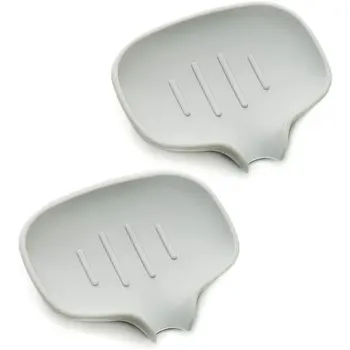 

Soap Dish with Draining Tray, Silicone Soap Case Holder Saver for Shower Bathroom Sink Deck 2 Pack (Gray)
