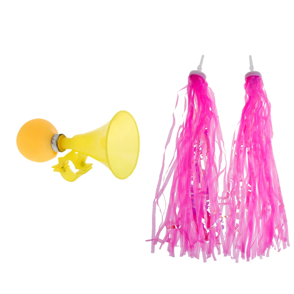 Classical Ring Horn Safety Kids Bike Scooter Alarm Bell + Kids Handlebar Streamers Girls Childrens BMX Trike Pom Poms Bike Pink