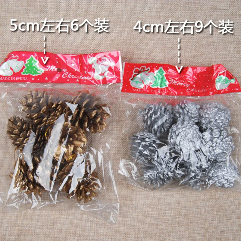 Gold and Silver Pine Cone DIY Wedding Christmas Wreath Decoration Pine Cone Ball Christmas Tree Ornaments 6/9 pieces/set