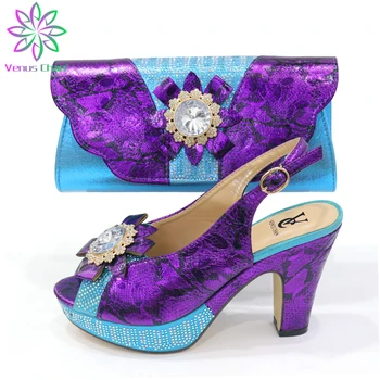 

blue & purple color 2020 Spring Autumn Women Pumps Sexy Buckles High Heels Bags and Shoes Set