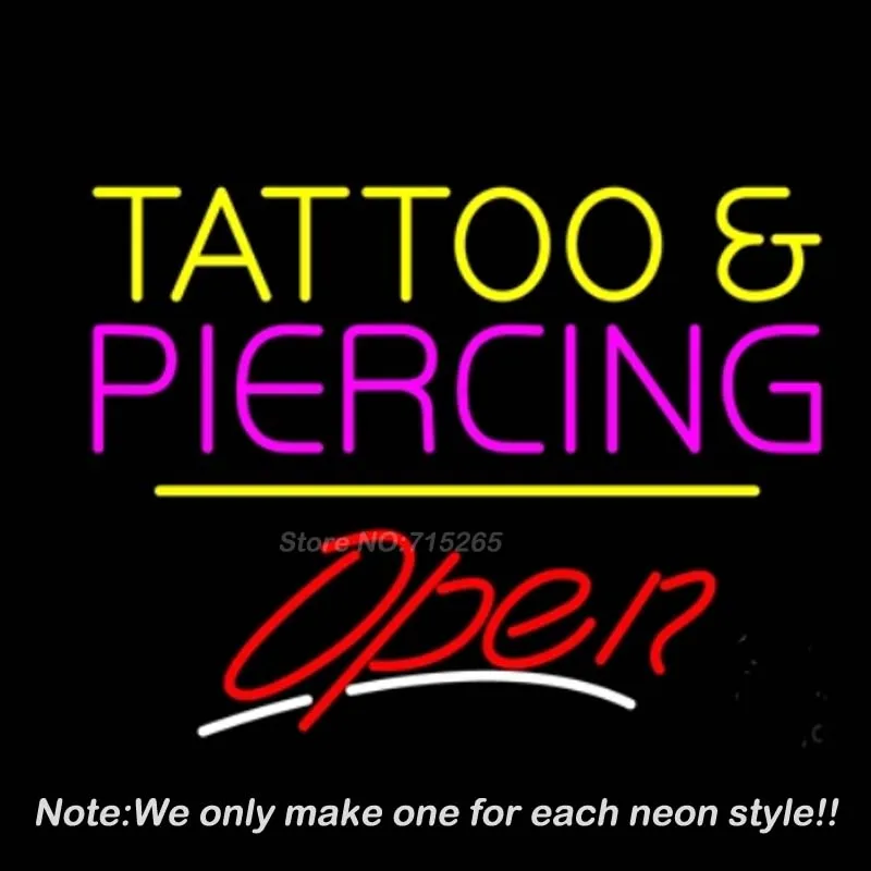 TATTOO PICERCING OPEN BAR Neon Light Signs Glass tube neon lamp For room Bedroom Decor Letters led lights grow lightBeer bar | Лампы и