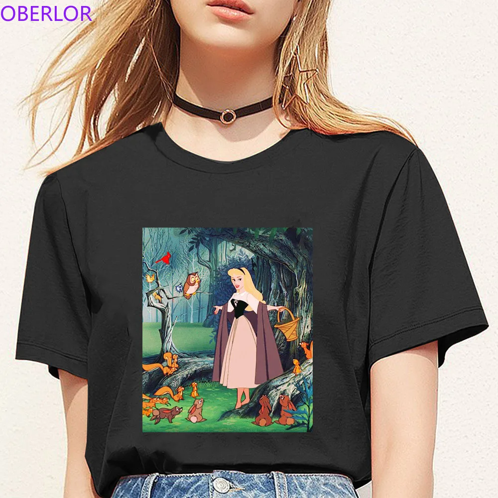 

Funny Ladies Harajuku T Shirt Spoof Princess with Animal O-Neck Punk T-Shirt Women Cartoon Casual Short Sleeve Women Tshirt