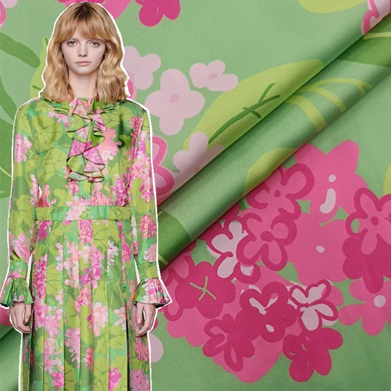 G-tela de satén impresa para mujer y niña, Hortensia verde, Vestido de verano, costura artesanal, diseño de moda, patio de Material - AliExpress Hogar jardín