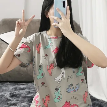 

Spring Summer Cute Cartoon Printed Short-sleeve Pajamas Best Friend-GIRL'S Home Wear Two-Piece Set
