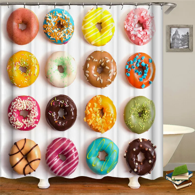 

Donut thick shower curtain bathroom toilet partition mold mild waterproof curtain Nordic wind print creative pattern