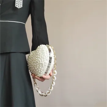 

Handmade Women Pearl Bags Designer Beaded Shoulder Bags Charm White Pearls Crossbody Bag Luxury Evening Clutch Purse Lady 2020