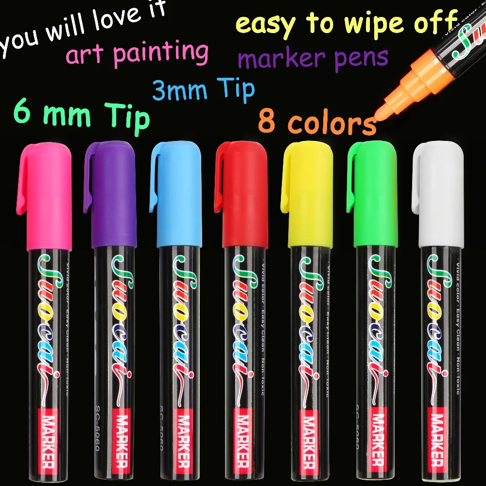 

1 pc/box Highlighter Liquid Chalk Marker Pens for School Art Painting 8 Colors Round&Chisel Tip 3mm