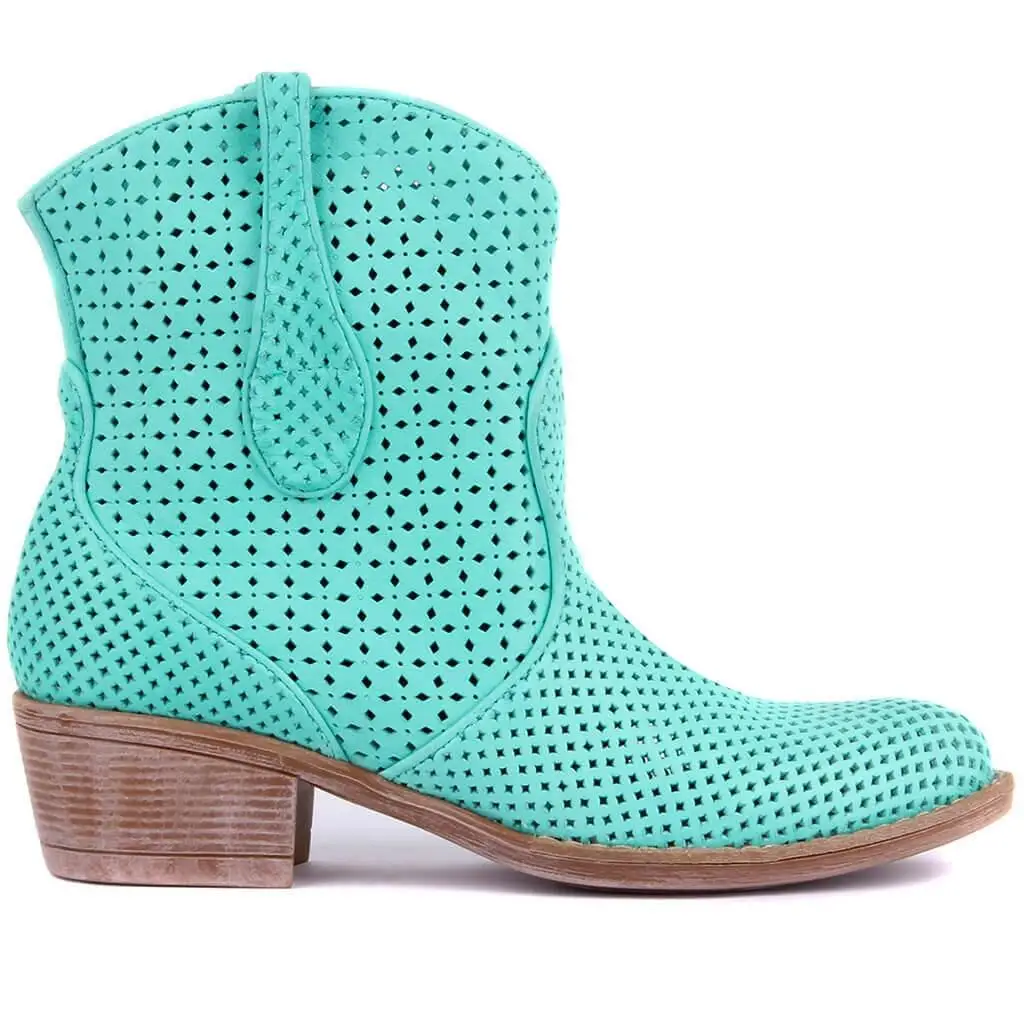 

Sail Lakers-Water Green Leather Zipperless Women Summer Boots