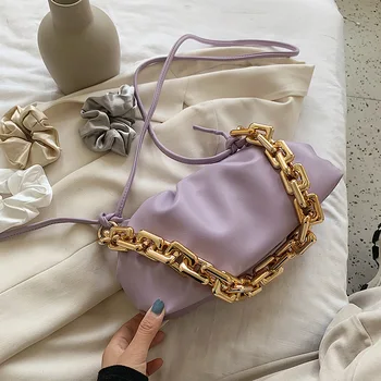 

Thick Chain Shoulder Bags For Women Luxury Handbag And Purses Female Crossbody Bag Soft Leather Clutch Vintage Shoulder Bag