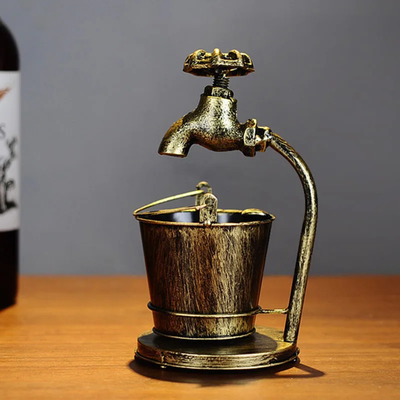 Retro Creative Faucet Bucket Ashtray Iron Crafts Ash Tray Smoking Cigarette Holder for Living Room Bar Home Decor