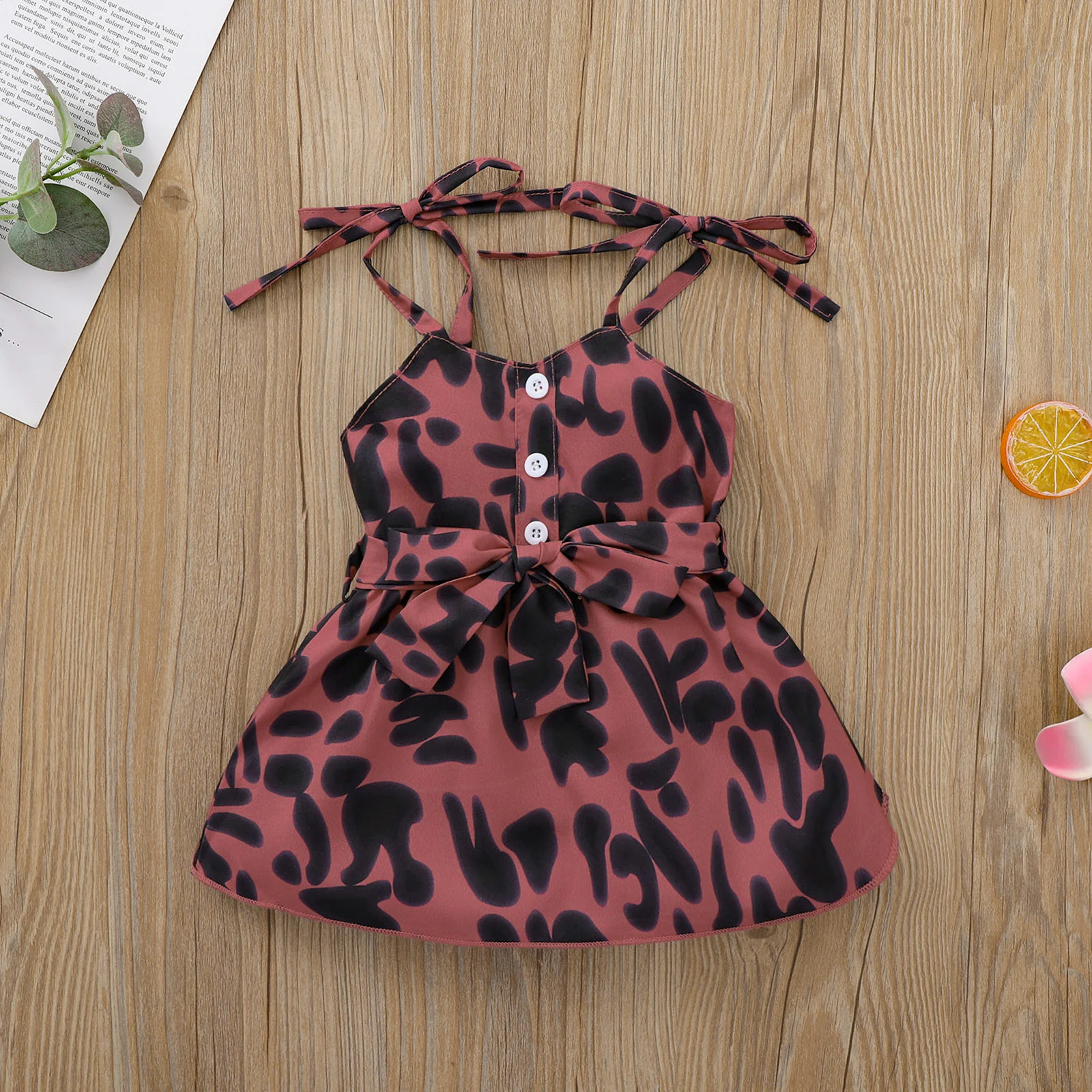 Summer Lovely Kids Girls Dress Leopard Print Sleeveless Strapless