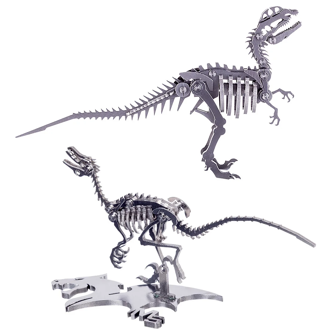 

3D DIY Stainless Steel Animal Puzzle Model Kit Metal Assembly Jigsaw Crafts Personal Collection - Velociraptor+Dilophosaurus