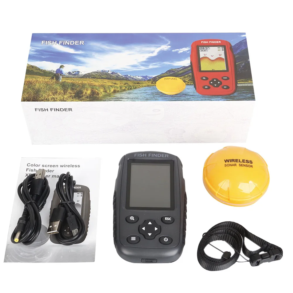 

2019 New FF998 Fish finder Upgrade Russian menu Rechargeable Waterpoof Wireless Fishfinder Sensor 125KHz Sonar Echo Sounder