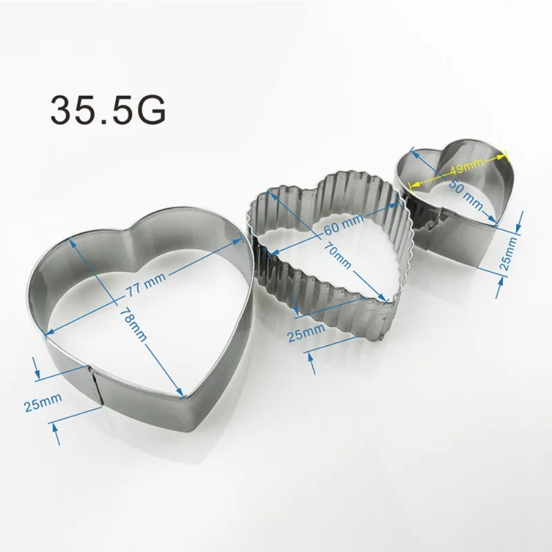 3 шт. Сердце печенье форменное Формочки резак пряников из нержавеющей стали печенье Жаростойкие формы для духовки инструменты для украшения тортов из мастики - Цвет: A