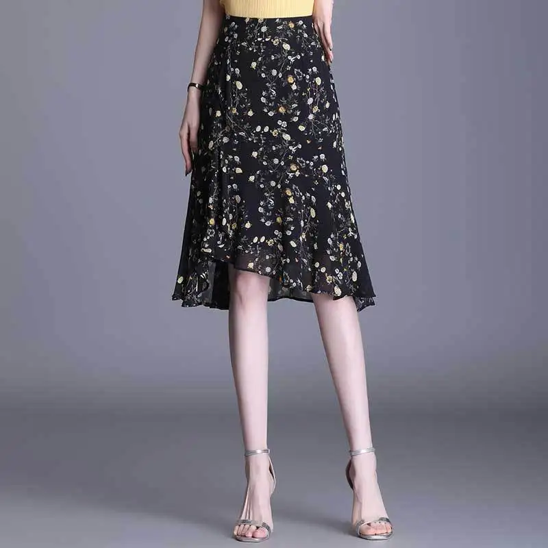 

Women Pleated Tutu Tennis Beach Kawaii Skirt Jupe Punk Short Black Chiffon Floral Fish Tail High Waist Bandage Sexy Mini Summer